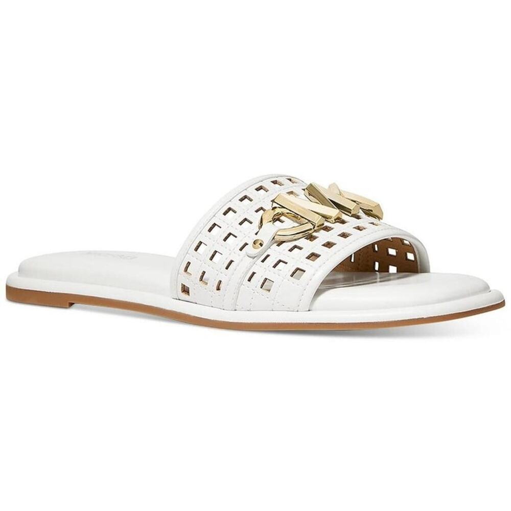 Michael Kors Women's Hayworth Slide Flat Sa Luggage, White Size 5.5M - Picture 2 of 4